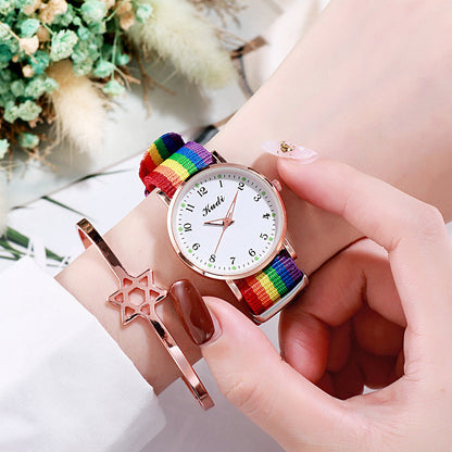 Luminous Starry Sky Watch Ladies Casual Rainbow Canvas