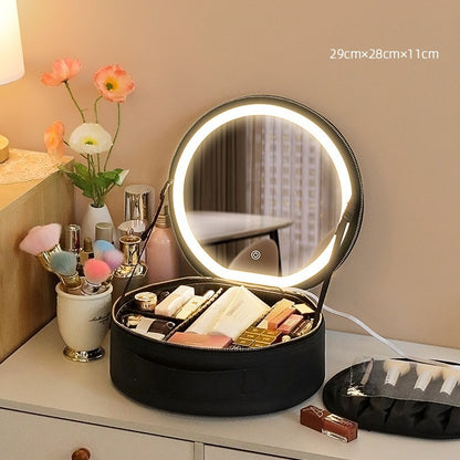 Smart LED Makeup Bag With Mirror Lights - Large Capacity Women Beauty Bag  - PU Leather Travel Organizers Cosmetic Case